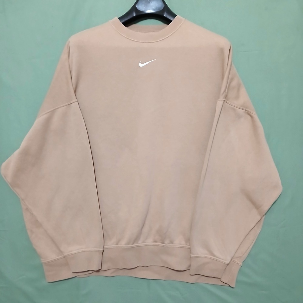 NIKE Mens Crewneck Sweatshirt Large Brown Fleece Oversized Cropped Logo Pullover